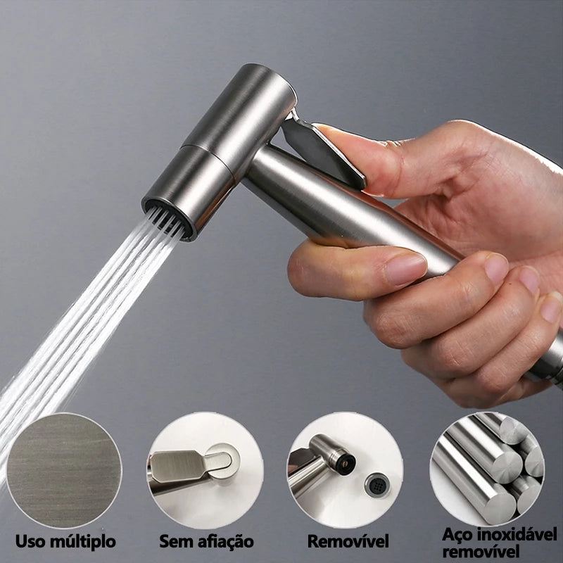 Ducha Higiênica Com Registro Torneira Dupla em Aço Inox 304 Aço Escovado Banheiro Lavabo