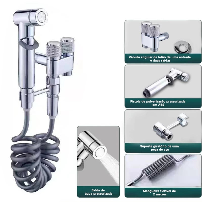 Ducha Higiênica Com Registro Torneira Dupla em Aço Inox 304 Aço Escovado Banheiro Lavabo