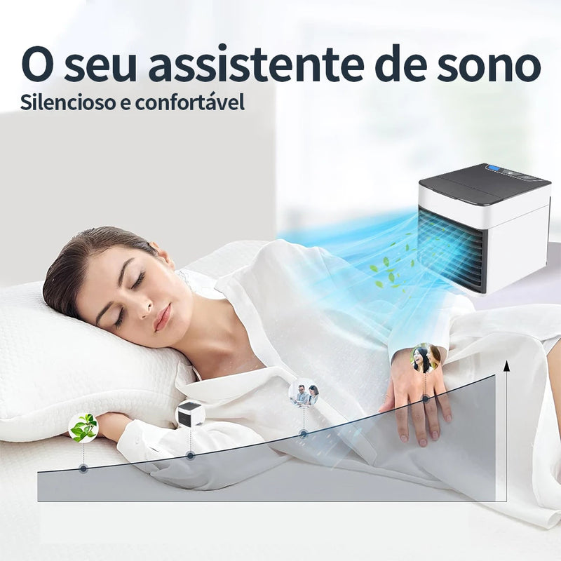 Mini Ar Condicionado Portátil Air Cooler Umidificador Climatizador Luz LED com Cabo USB