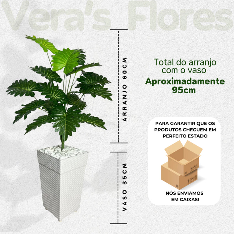 Planta Artificial Palmeira Enfeite E Decoração Casa Sala Escritório Com Vaso Rattan
