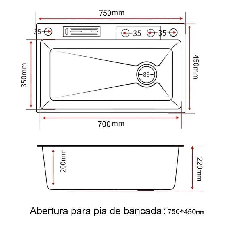 Cuba Inox Quadrada Gourmet Cozinha Pia 75x45 Com Torneira Preta/Prateado Yesop