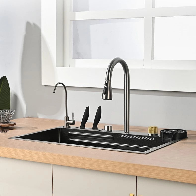 Cuba Inox Quadrada Gourmet Cozinha Pia 75x45 Com Torneira Preta/Prateado Yesop