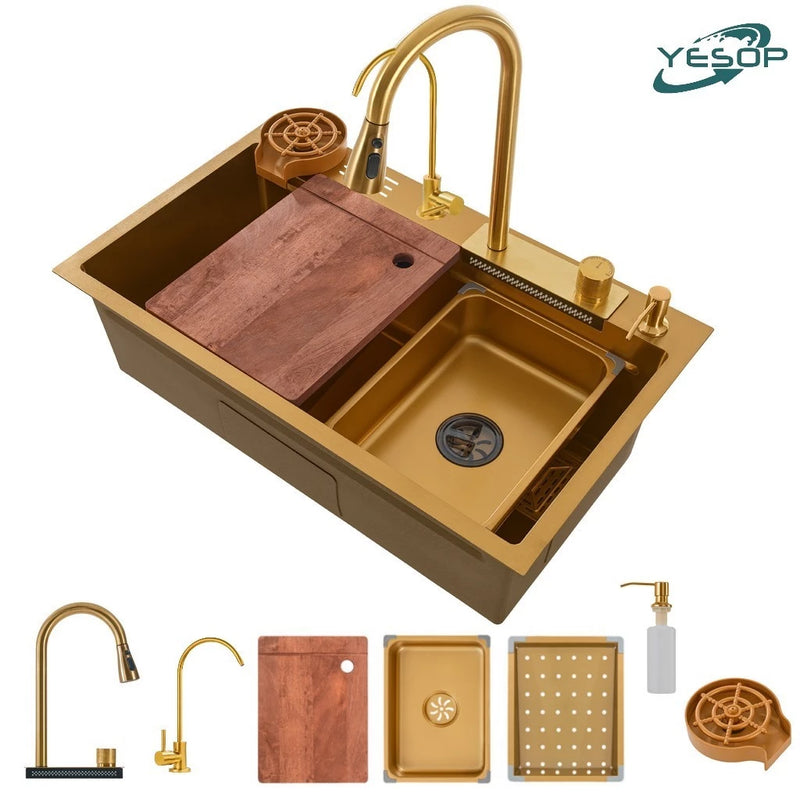 Cuba Inox Quadrada Gourmet Cozinha Pia 75x45 Com Torneira Preta/Prateado Yesop
