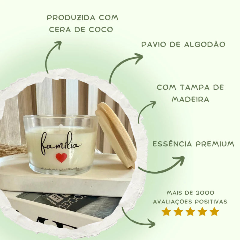 Vela perfumada frases - 100g COM TAMPA DE MADEIRA - ARTESANAL VEGANA