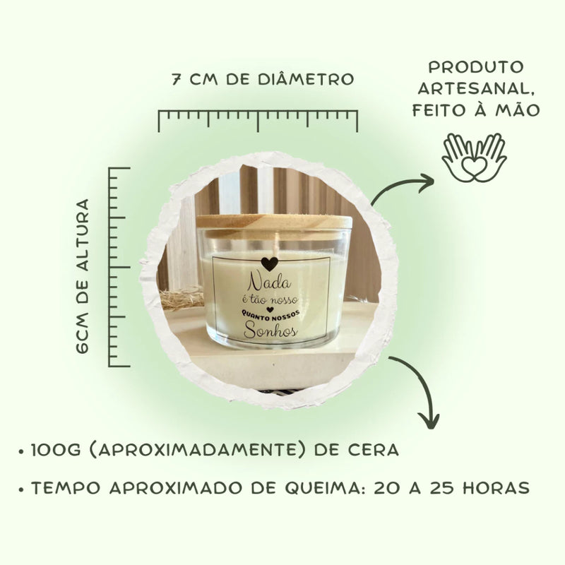 Vela perfumada frases - 100g COM TAMPA DE MADEIRA - ARTESANAL VEGANA