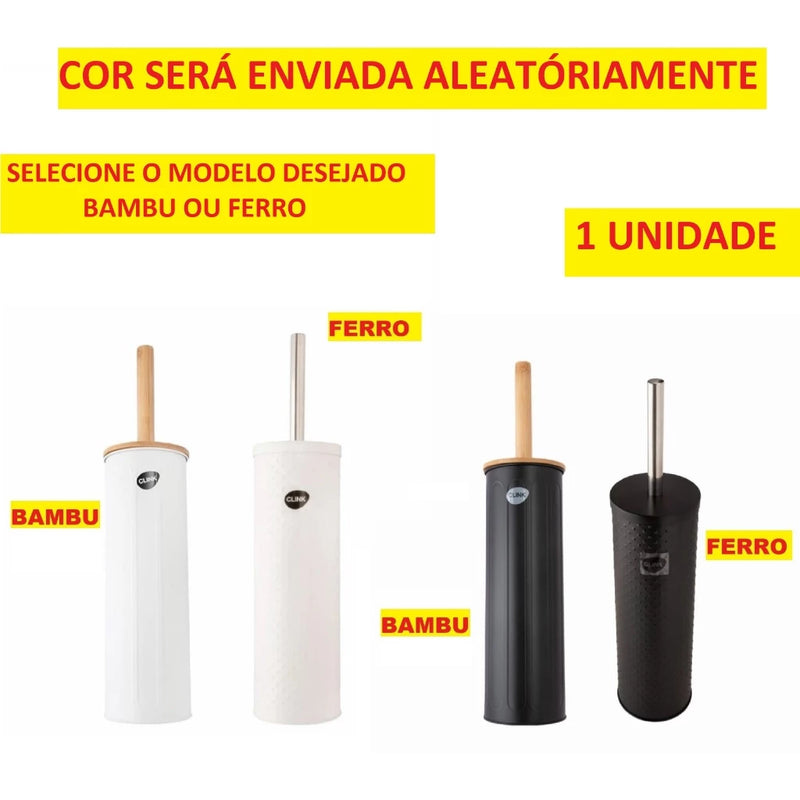 Escova De Vaso Sanitário Cabo E Tampa Bambu OucBranco Ou Preto 9.7 x 9.7 x 38CM Com Suporte