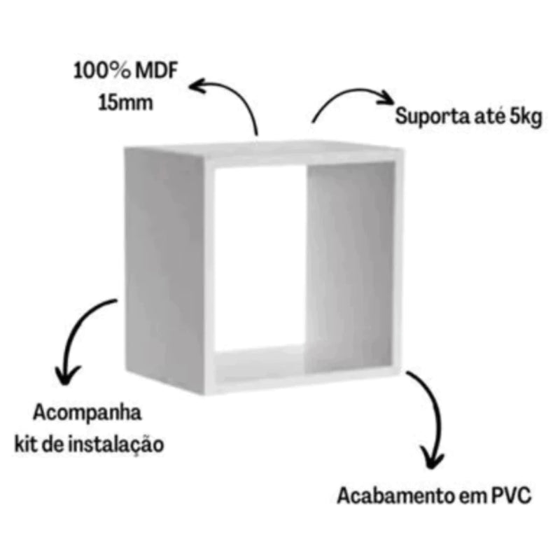 Kit 3 Nichos Quadrado Preto ou Branco 16 Decoração Sala Quarto Cozinha MDF 16x16cm Envio Imediato