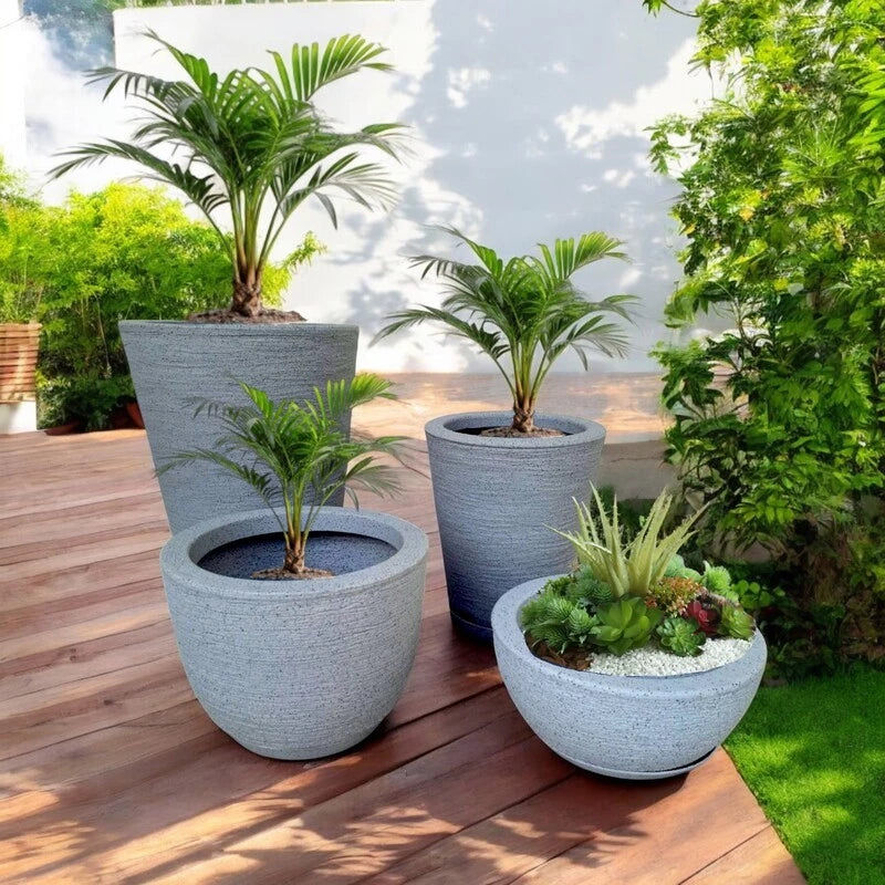 Kit 4 Vasos para Planta Flor Casa Jardim polietileno Texturizado Coluna Redonda N1 N2 + Bojo N1 + Bacia N1prato coletor