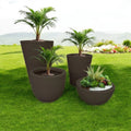 Kit 4 Vasos para Planta Flor Casa Jardim polietileno Texturizado Coluna Redonda N1 N2 + Bojo N1 + Bacia N1prato coletor