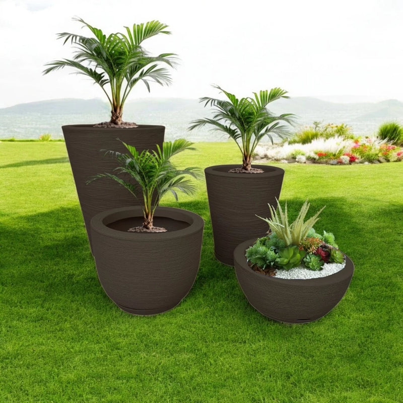 Kit 4 Vasos para Planta Flor Casa Jardim polietileno Texturizado Coluna Redonda N1 N2 + Bojo N1 + Bacia N1prato coletor