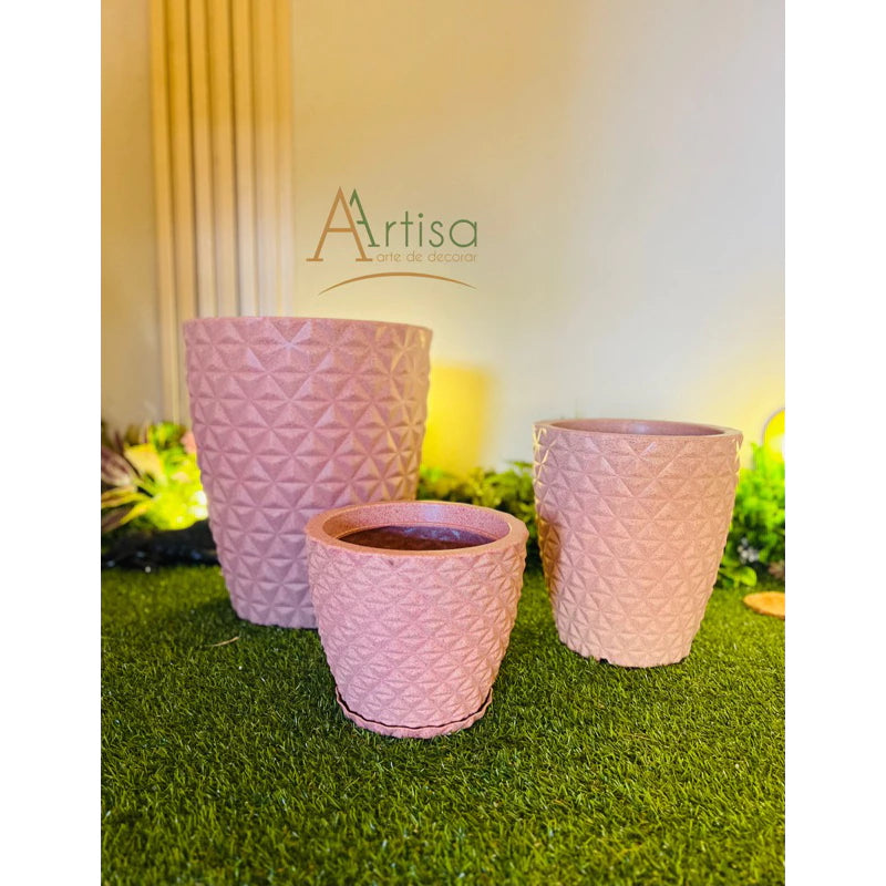 kit com 3 Vasos para plantas em Polietileno redondo diamante PP, P e M com pratos coletores