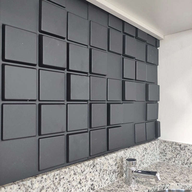 10 Placas 3D Black Decorativas Revestimento Paredes e Tetos 50cm X 50cm Modelo Pixel