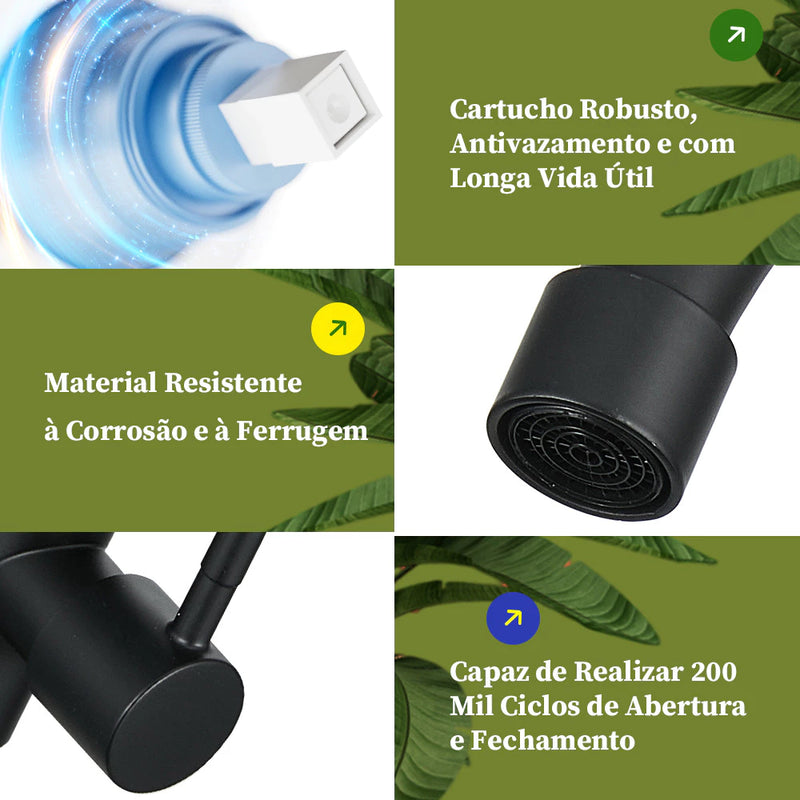Heemli torneira de cozinha inox monocomando preto rotativa 360 ° Arejador Econômico Antirrespingos Saída Água Fria Únic