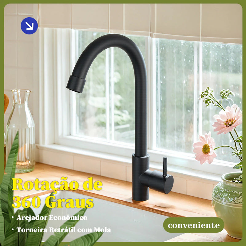 Heemli torneira de cozinha inox monocomando preto rotativa 360 ° Arejador Econômico Antirrespingos Saída Água Fria Únic
