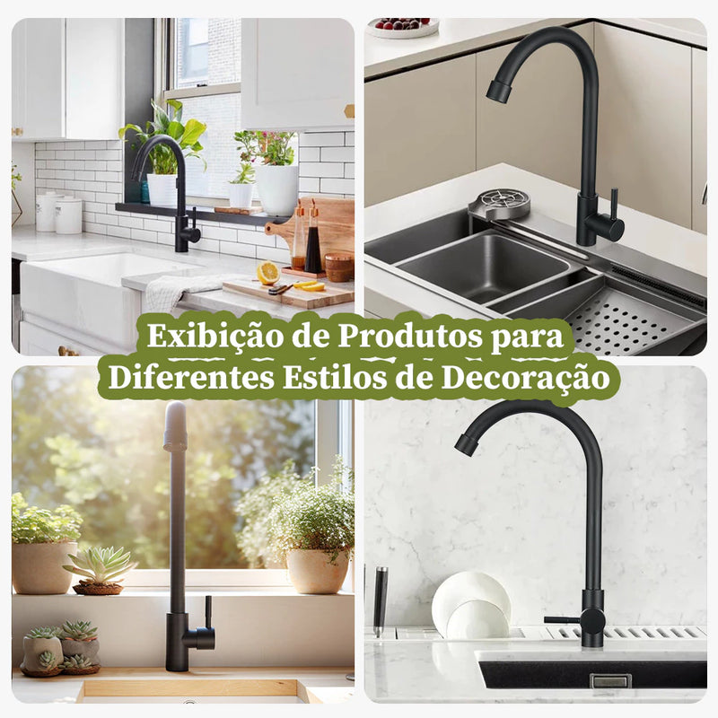 Heemli torneira de cozinha inox monocomando preto rotativa 360 ° Arejador Econômico Antirrespingos Saída Água Fria Únic