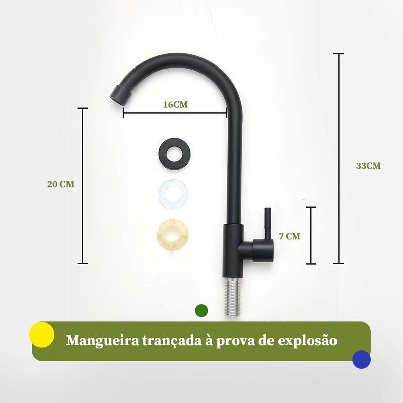 Heemli torneira de cozinha inox monocomando preto rotativa 360 ° Arejador Econômico Antirrespingos Saída Água Fria Únic