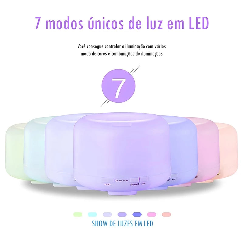 500ML Umidificador Difusor Aromatizador Luz LED De 7 Cores Com Controle Remoto