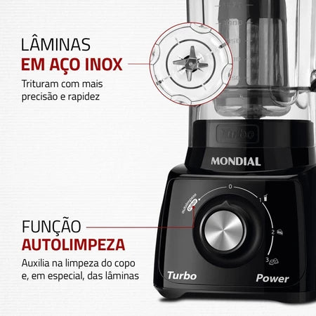 Liquidificador 3 velocidades Turbo Power preto