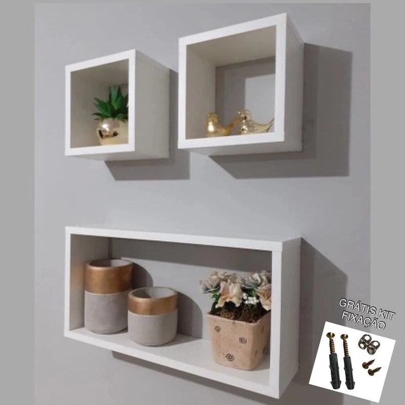 kit de 3 Nichos Retangular Decoração Quarto, Cozinha, Sala, Banheiro MDF 15mm BRANCO