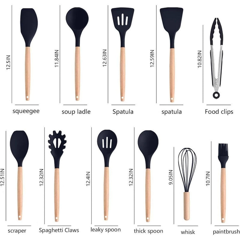 Kit Completo Jogo Utensílios de Cozinha Luxo 19 Peças Com Tábua em Silicone Espátula Faca Tesoura